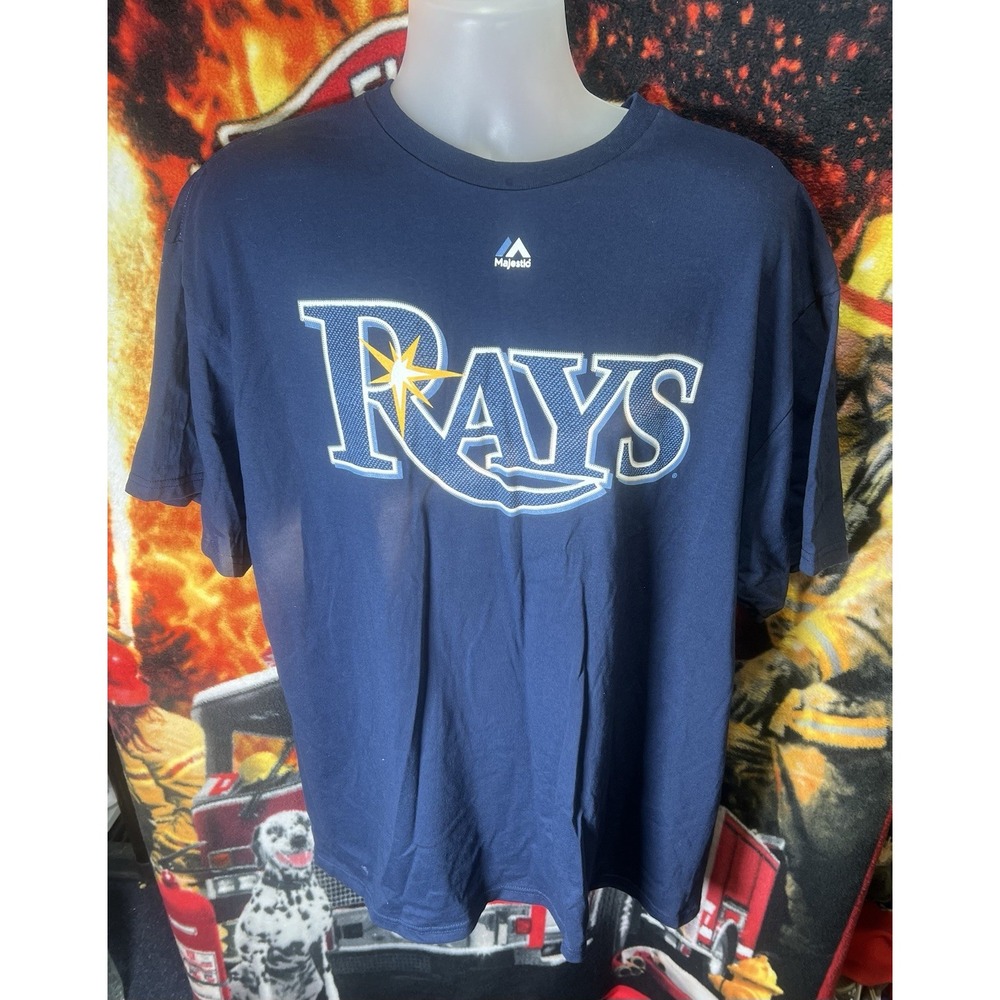 Majestic Tampa Bay Rays Myers MLB‎ Men's T-shirt sz XXL Neck Blue Cotton Tee New